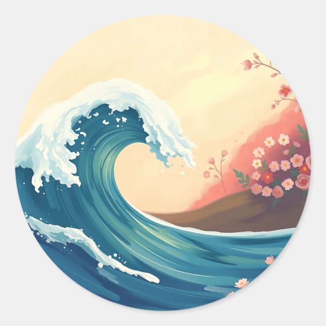 Impressionistic Ocean Wave Classic Round Sticker (Front)