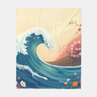 Impressionistic Ocean Wave Fleece Blanket