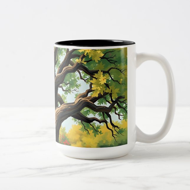 Impressionistic Old Oak Tree Art Two-Tone Coffee Mug (Right)