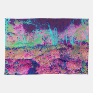 Impressionistic Purple and Hot Pink Landscape Tea Towel