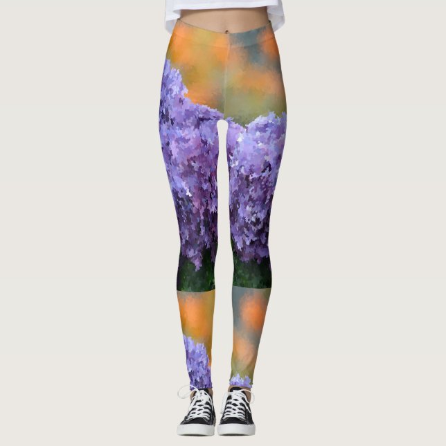 Impressionistic Purple Hydrangeas Leggings (Front)