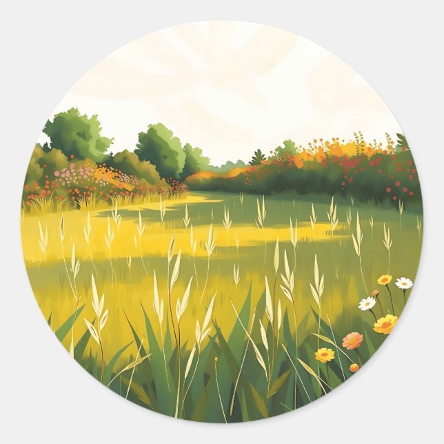 Impressionistic Quiet Meadow Classic Round Sticker (Front)