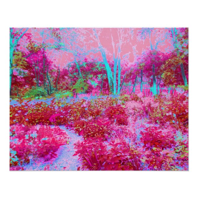 Impressionistic Red and Pink Garden Landscape Poster (Front)