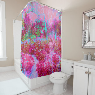 Impressionistic Red and Pink Garden Landscape Shower Curtain