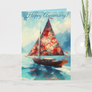 Impressionistic Romantic Sailboat Anniversary Card