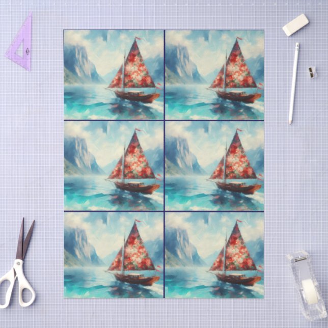 Impressionistic Sailboat Sailing Decoupage  Tissue Paper (Craft)