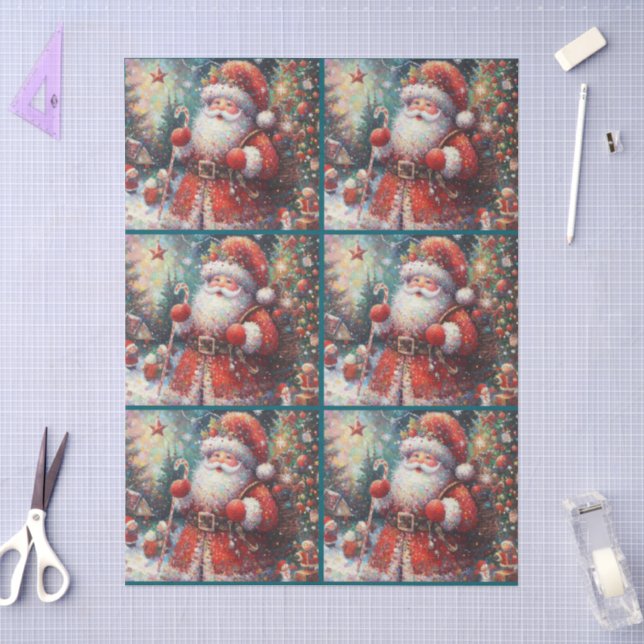 Impressionistic Santa Claus Christmas Decoupage Tissue Paper (Craft)