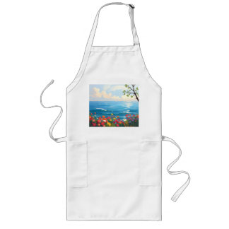 Impressionistic Seascape with Blooming Garden Long Apron