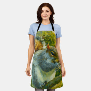 Impressionistic Squirrel in Forest Foliage Apron