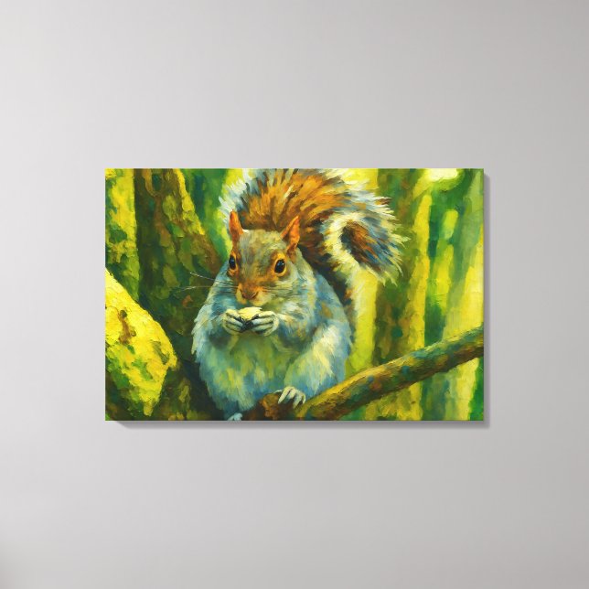 Impressionistic Squirrel in Forest Foliage Canvas Print (Front)