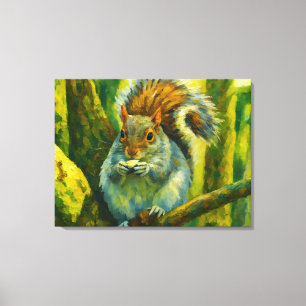 Impressionistic Squirrel in Forest Foliage Canvas Print