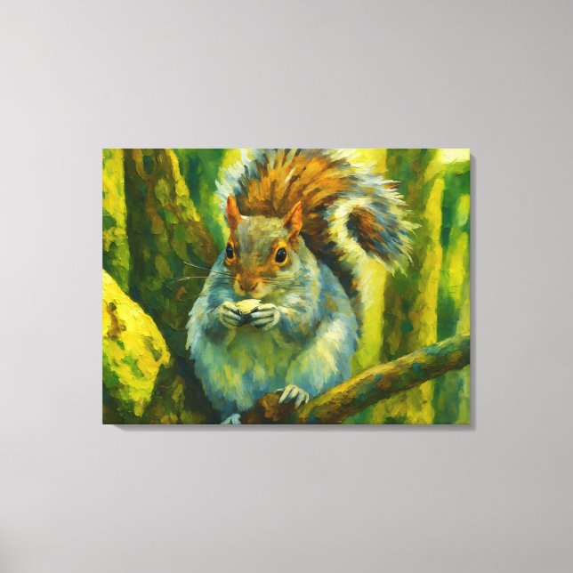 Impressionistic Squirrel in Forest Foliage Canvas Print (Front)