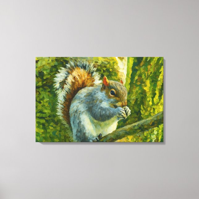 Impressionistic Squirrel in Forest Foliage Canvas Print (Front)