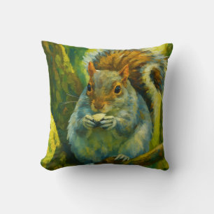 Impressionistic Squirrel in Forest Foliage Cushion