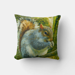 Impressionistic Squirrel in Forest Foliage Cushion