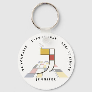 Impressive Neoplasticism Art Monogram. Letter J Key Ring