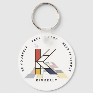 Impressive Neoplasticism Art Monogram. Letter K Key Ring