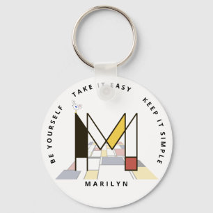 Impressive Neoplasticism Art Monogram. Letter M Key Ring