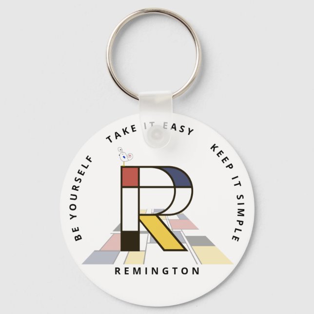 Impressive Neoplasticism Art Monogram. Letter R Key Ring (Front)