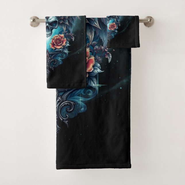 Impressive, realistic skull,  bath towel set (Insitu)