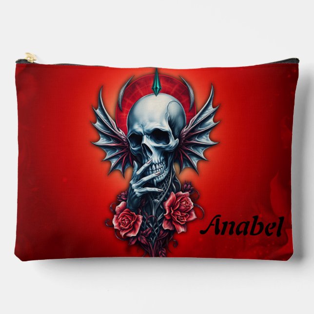 Impressive, realistic skull with wings  accessory pouch (Front)