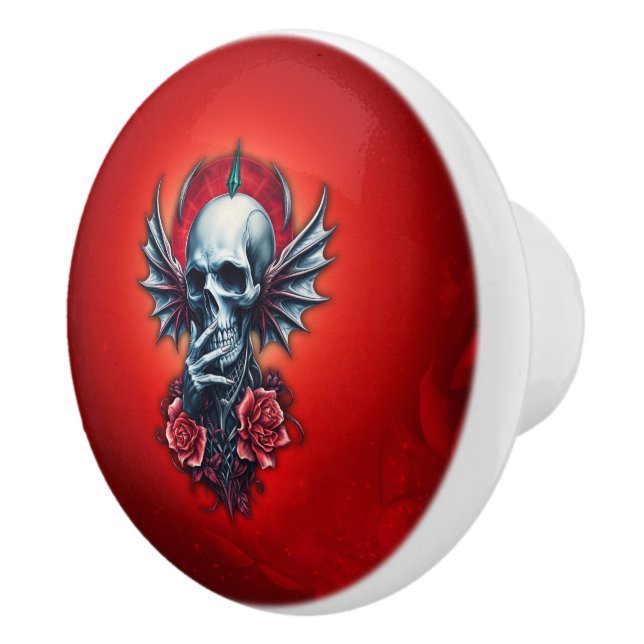 Impressive, realistic skull with wings  ceramic knob (Right)