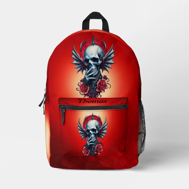 Impressive, realistic skull with wings  printed backpack (Front)