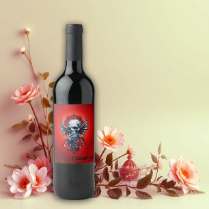Impressive, realistic skull with wings  wine label