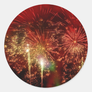 Impressive Red Fireworks Classic Round Sticker