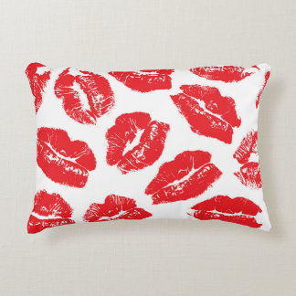 Imprint Kiss Red Lips: Vintage Seamless Decorative Cushion