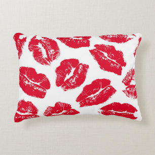 Imprint Kiss Red Lips: Vintage Seamless Decorative Cushion