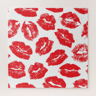 Imprint Kiss Red Lips: Vintage Seamless Jigsaw Puzzle