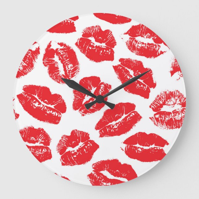 Imprint Kiss Red Lips: Vintage Seamless Large Clock (Front)