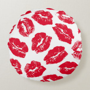 Imprint Kiss Red Lips: Vintage Seamless Round Cushion