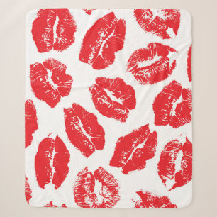Imprint Kiss Red Lips: Vintage Seamless Sherpa Blanket