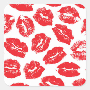 Imprint Kiss Red Lips: Vintage Seamless Square Sticker