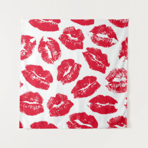 Imprint Kiss Red Lips: Vintage Seamless Tapestry