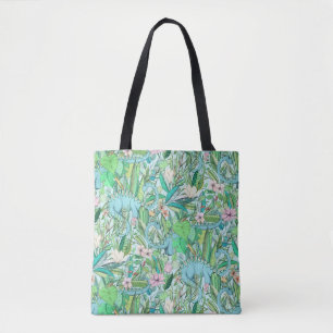 Improbable Botanical with Dinosaurs - soft pastels Tote Bag