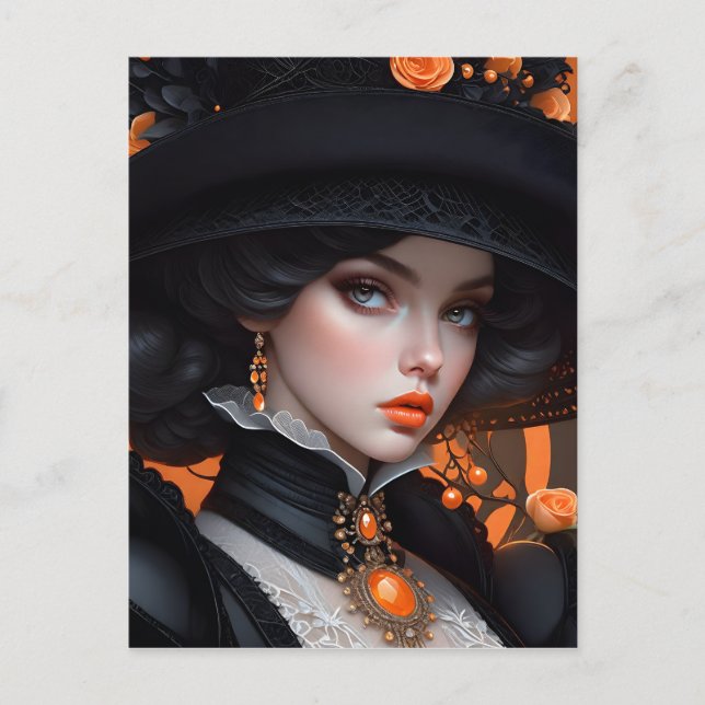 In a close up of a person wearing a hat, the viewe postcard (Front)