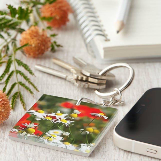 In A Field of Poppies Be A Daisy Key Ring (Front Right)
