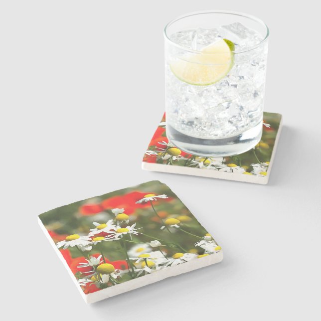 In A Field of Poppies Be A Daisy Stone Coaster (Side)