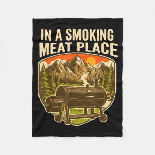 In A Smoking Meat Place Funny Bbq Smoker Retro Fleece Blanket