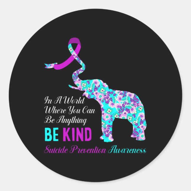 In A World Be Kind Support Suicide Prevention Awar Classic Round Sticker (Front)