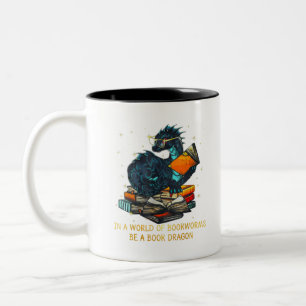 in a world of bookworms be a book dragon T-Shirt.p Two-Tone Coffee Mug