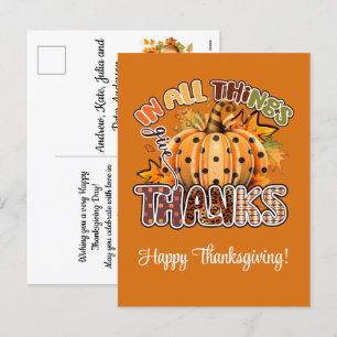In All Things Give Thanks Happy Thanksgiving Holiday Postcard