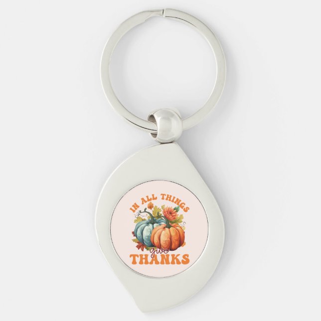In All Things Give Thanks Pumpkin Key Ring (Front)