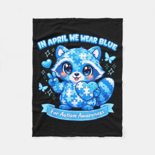 In april autism awareness blue cute racoon men fleece blanket
