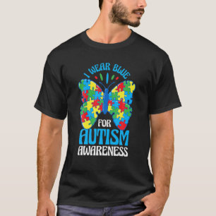 In April We Wear Blue Autism Awareness Butterfly P T-Shirt