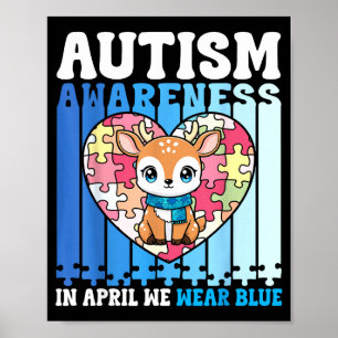 In April We Wear Blue Autism Awareness Deer Puzzle Poster