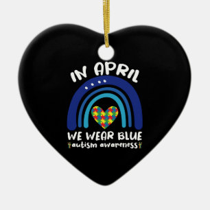 In April We Wear Blue Autism Awareness Month Ceramic Tree Decoration